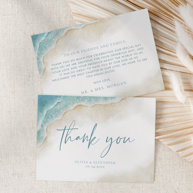 Watercolor Ocean Beach Summer Wedding Thank You Card (Creator Uploaded)