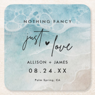 Watercolor Ocean Beach Wedding Elopement Square Pa Paper Coaster