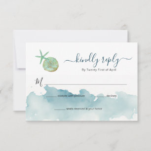 Watercolor Ocean Beach wedding RSVP Card