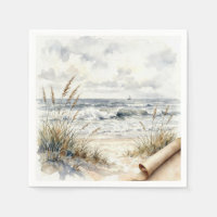 Watercolor Ocean Beach with Curled Paper
