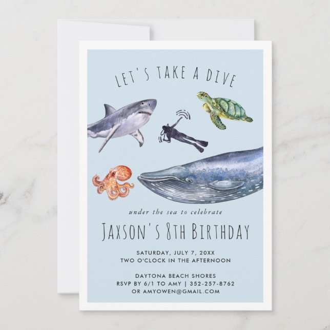 Watercolor Ocean | Birthday Party Invitation (Front)
