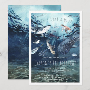 Watercolor Ocean   Birthday Party Invitation