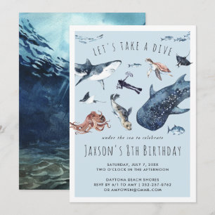 Watercolor Ocean   Birthday Party Invitation