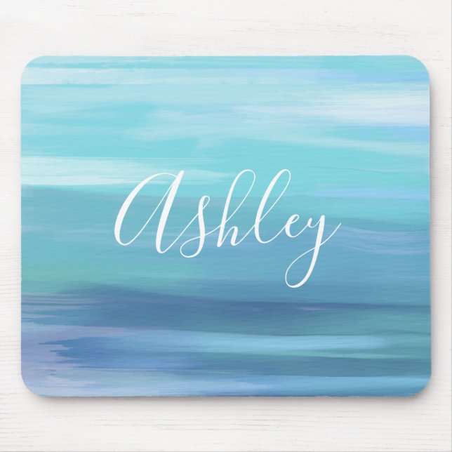 Watercolor Ocean Blue Personalised Mouse Pad (Front)