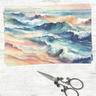 Watercolor Ocean Blue Waves Coastal Decoupage Tissue Paper