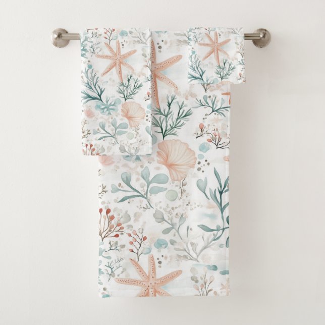 Watercolor Ocean Breeze Pattern  Bath Towel Set (Insitu)