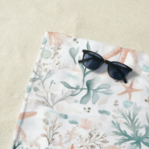 Watercolor Ocean Breeze Pattern Beach Towel