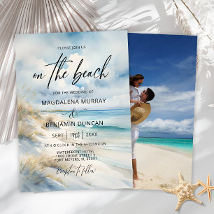 Watercolor Ocean Coastal Beach Photo Wedding Invitation