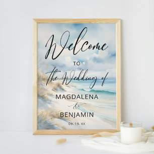 Watercolor Ocean Coastal Beach Wedding Welcome Poster