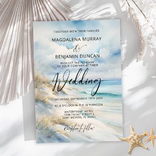 Watercolor Ocean Coastal On the Beach Wedding Invitation