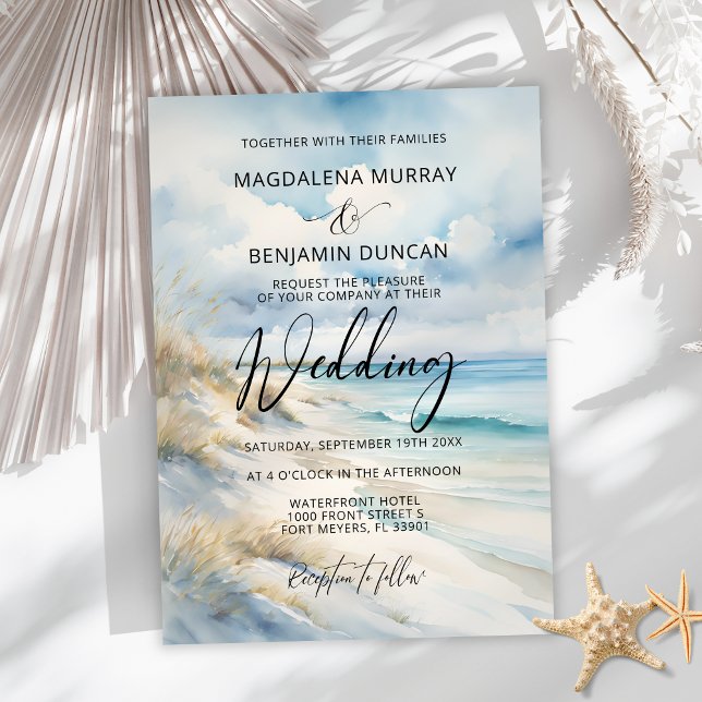 Watercolor Ocean Coastal On the Beach Wedding Invitation (Creator Uploaded)