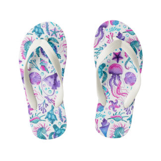 Watercolor Ocean Creatures Under the Sea Kid's Jandals