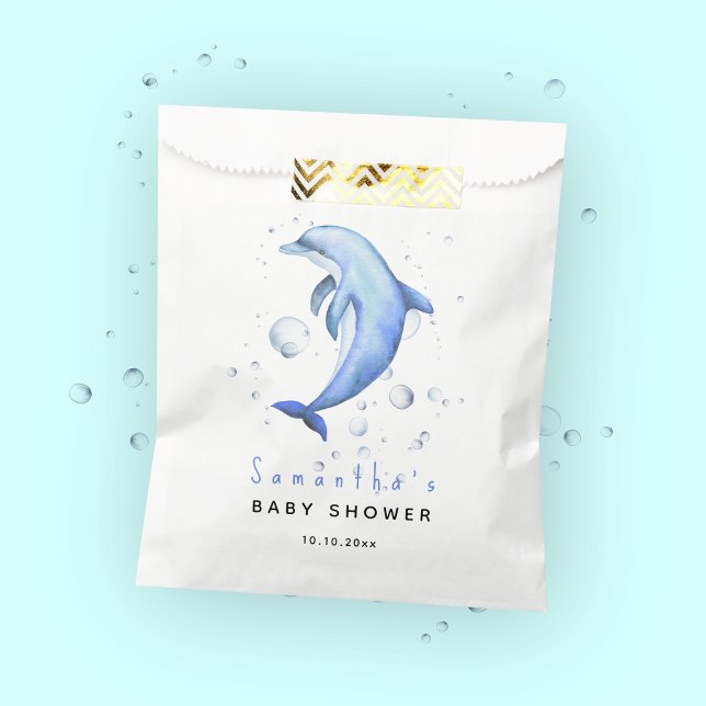 Watercolor ocean dolphin baby shower favour bags (Creator Uploaded)