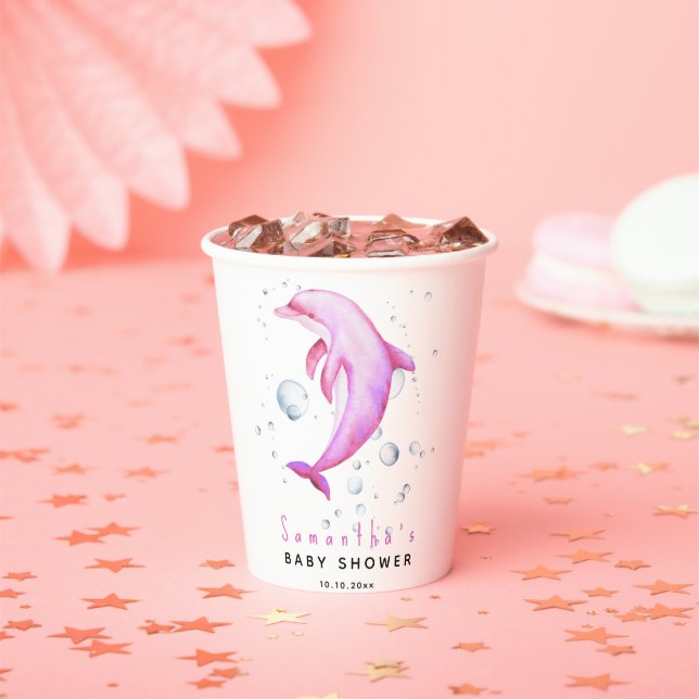 Watercolor ocean dolphin baby shower paper cups (Insitu)