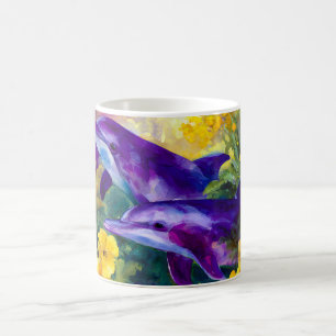 Watercolor Ocean Dolphins Tropical Flowers Coffee Mug