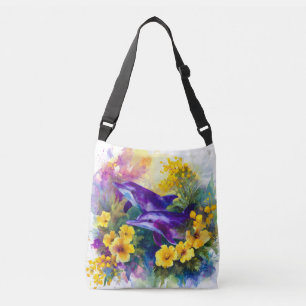 Watercolor Ocean Dolphins Tropical Flowers Crossbody Bag