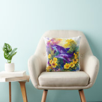 Watercolor Ocean Dolphins Tropical Flowers