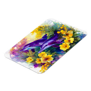 Watercolor Ocean Dolphins Tropical Flowers Magnet