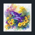 Watercolor Ocean Dolphins Tropical Flowers Magnet<br><div class="desc">Two playful dolphins surrounded by radiant yellow flowers and lush greenery.</div>