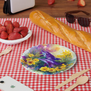 Watercolor Ocean Dolphins Tropical Flowers Paper Plate