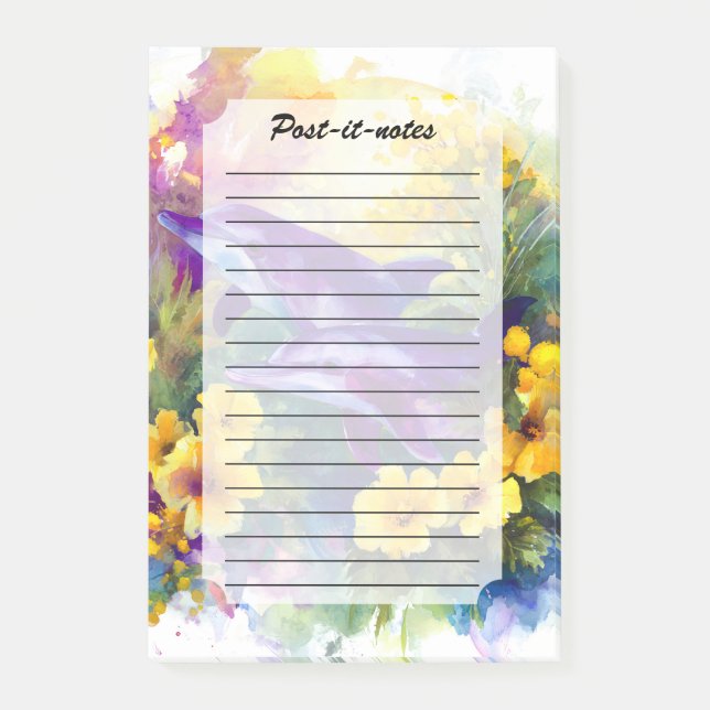 Watercolor Ocean Dolphins Tropical Flowers Post-it Notes (Front)