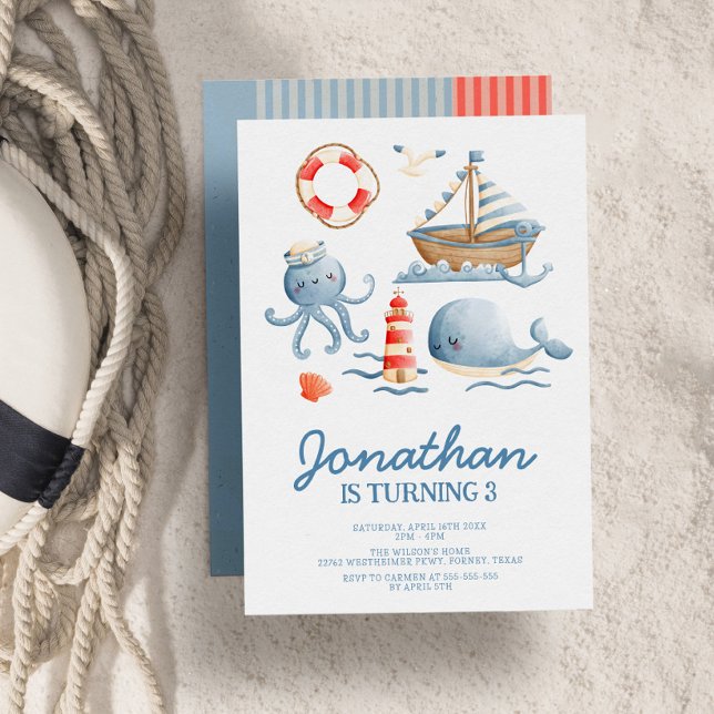 Watercolor Ocean Kids Birthday Party Invitation (Creator Uploaded)