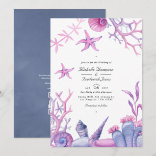 Watercolor Ocean Life QR Code Nautical Wedding  Invitation