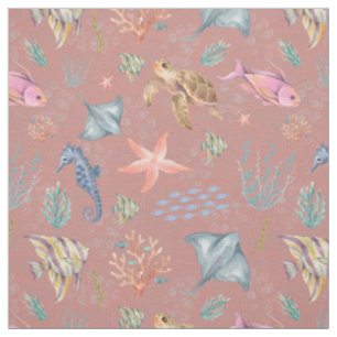 Watercolor Ocean Life Textured Dusty Peach Fabric