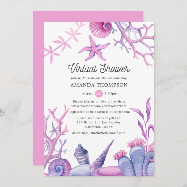 Watercolor Ocean Life Virtual Bridal Shower Invitation (Front/Back)