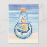 Watercolor Ocean Light bulb Humpback Whale Ship
