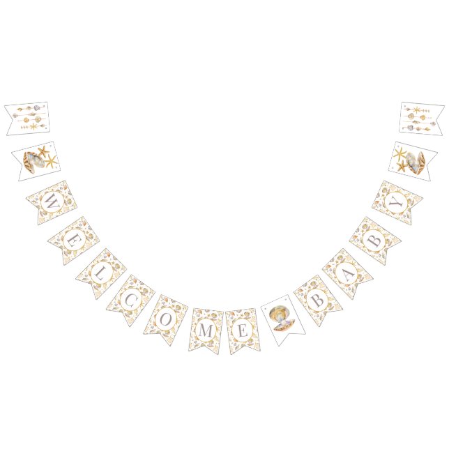 Watercolor Ocean Little Pearl Baby Shower  Bunting (All)