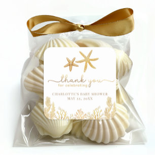 Watercolor Ocean Little Pearl Baby Shower Favour Square Sticker