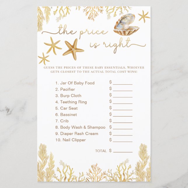 Watercolor Ocean Little Pearl Baby Shower Game She (Front)