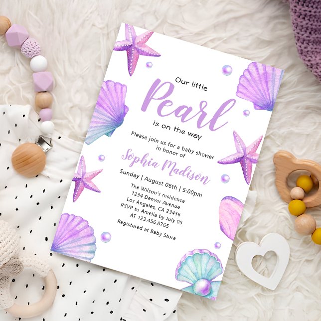 Watercolor Ocean Little Pearl Baby Shower Invitation (Creator Uploaded)