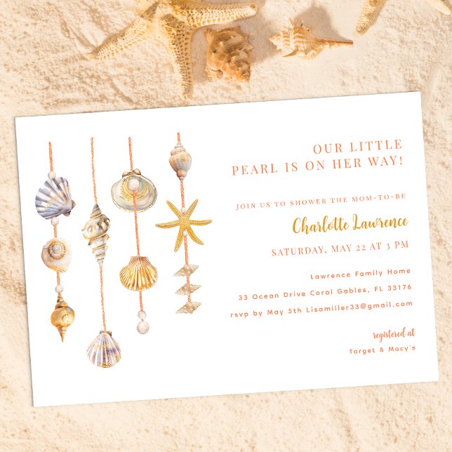 Watercolor Ocean Little Pearl Baby Shower  Invitation (Summer Baby Shower - Little Pearl)