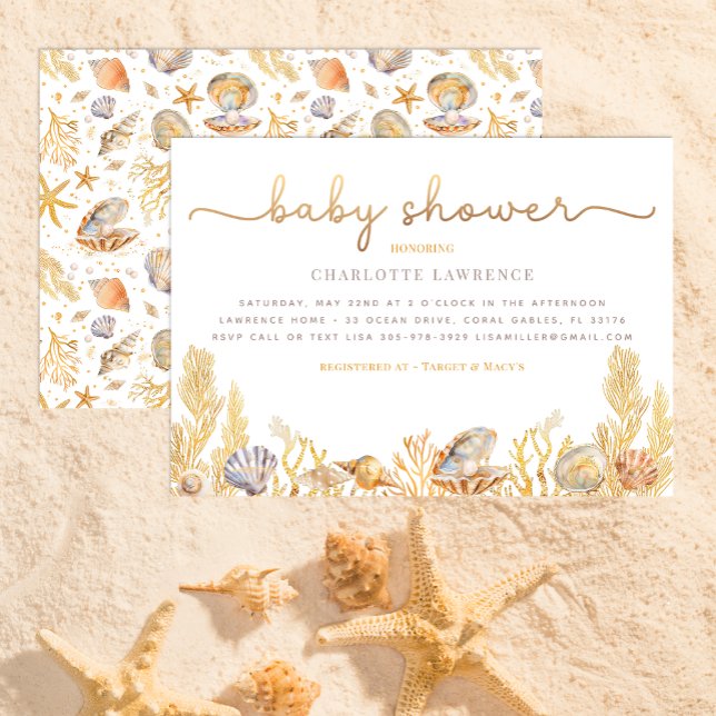 Watercolor Ocean Little Pearl Baby Shower Invitation (Beach Baby Shower Invitation)