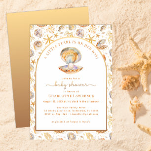 Watercolor Ocean Little Pearl Baby Shower  Invitation