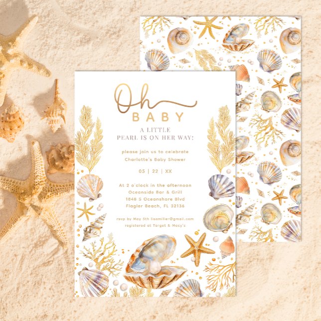 Watercolor Ocean Little Pearl Baby Shower  Invitation (Little Pearl Baby Shower )