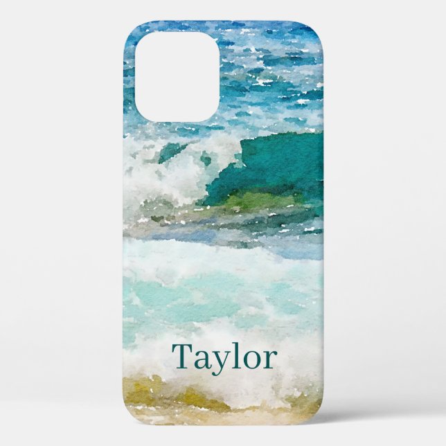 Watercolor Ocean Monogrammed Case-Mate iPhone Case (Back)