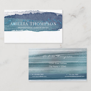 Watercolor Ocean   Navy Blue  Business Card