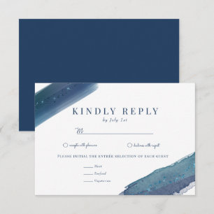 Watercolor Ocean   Navy Blue Wedding RSVP Card