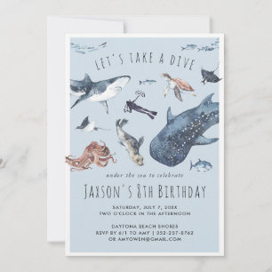 Watercolor Ocean Scuba Diving Birthday Invitation