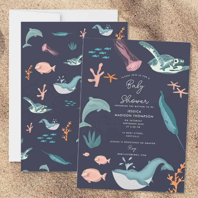Watercolor Ocean Sea Animals Blue Baby Shower Invitation (Watercolor Ocean Sea Animals Blue Baby Shower Invitation)