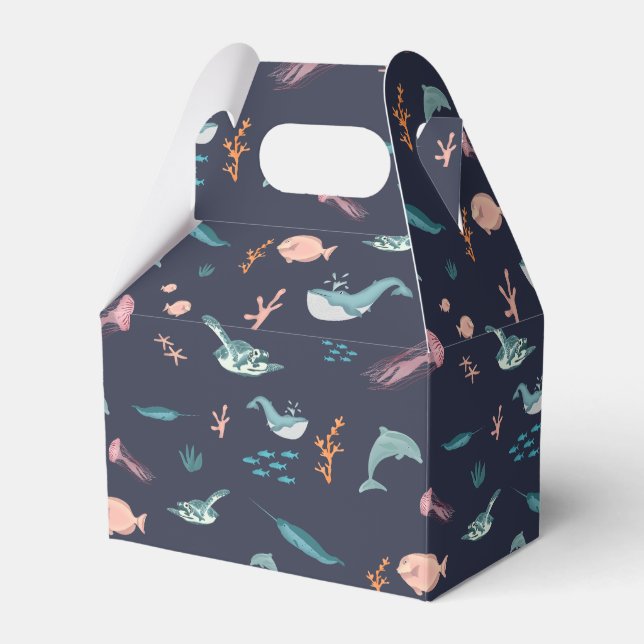 Watercolor Ocean Sea Animals Blue Pattern Favour Box (Front Side)