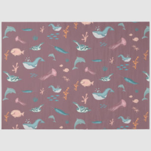 Watercolor Ocean Sea Animals Blush Pink Pattern Tissue Paper