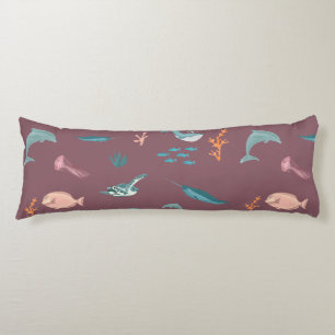 Watercolor Ocean Sea Animals Dusty Pink Pattern Body Cushion