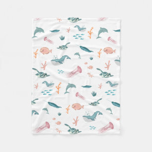 Watercolor Ocean Sea Animals Pattern Fleece Blanket