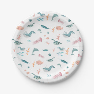 Watercolor Ocean Sea Animals Pattern Paper Plate