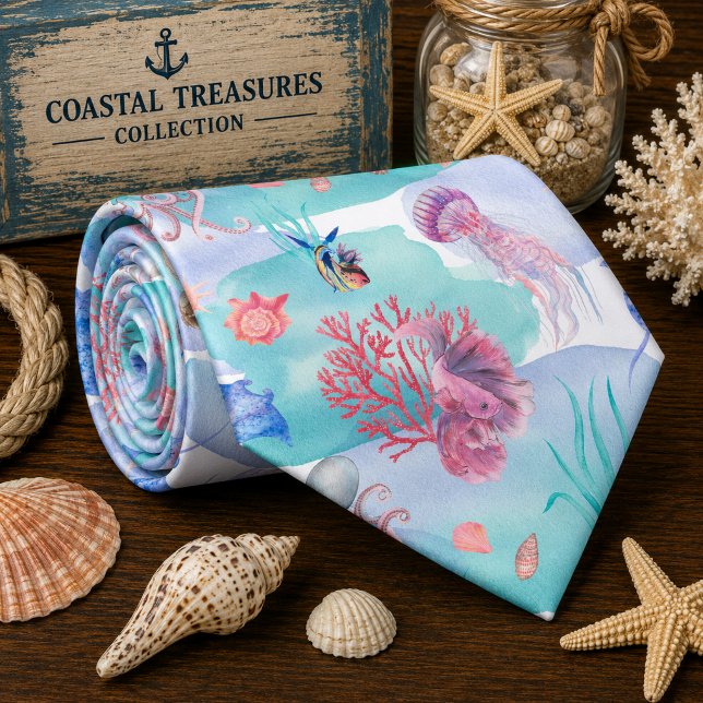 Watercolor Ocean Sea Animals Pattern  Tie (Creator Uploaded)
