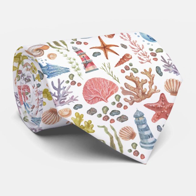 Watercolor Ocean Sea Animals Pattern  Tie (Rolled)